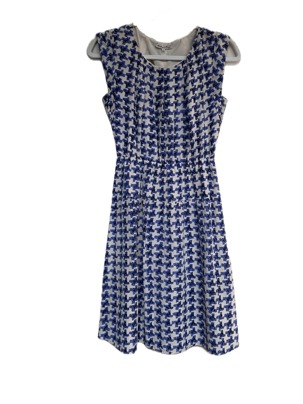 Broadway & Broome Silk Dress blue and cream houndstooth